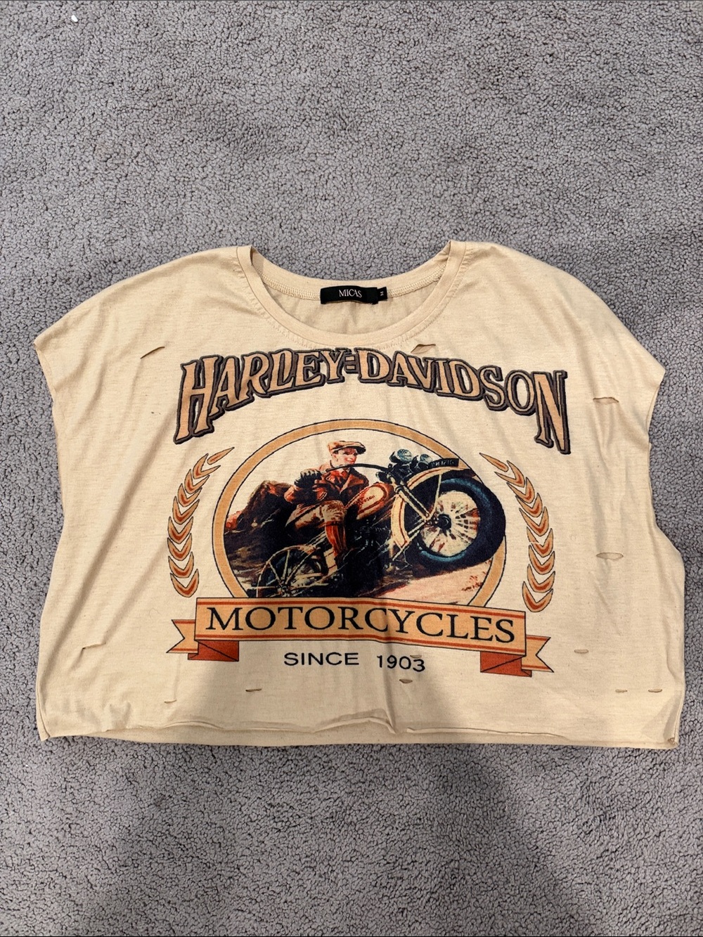 Harley-Davidson Beige Cropped Motorcycle Graphic Tee